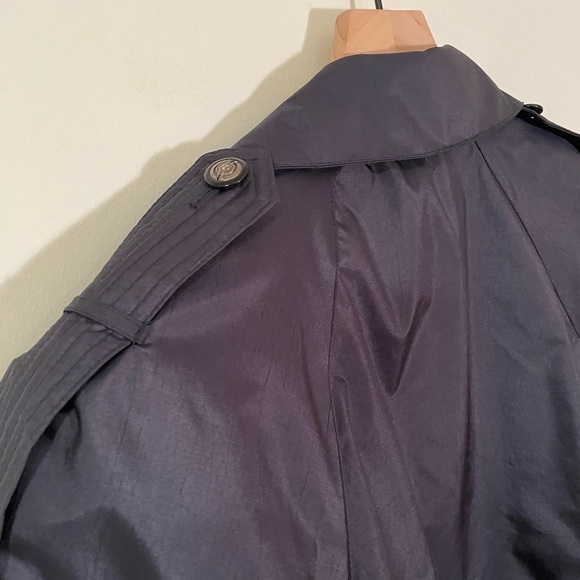 Vintage Sterling Bay Metallic Navy Belted Rain Trench Coat, Size 10P - Picture 9 of 10